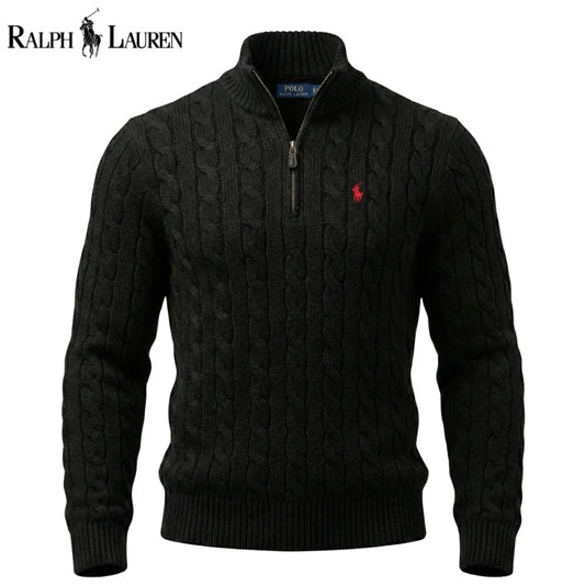RL Chunky Cable-Knit Cotton Quarter-Zip Sweater