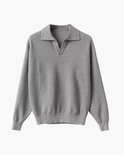 Textured Knit Polo Sweater