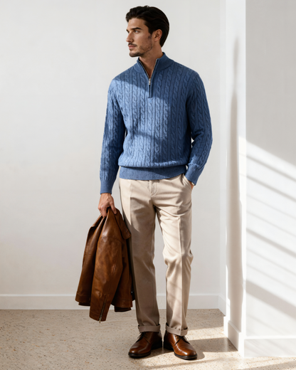 100% Cashmere Woven Half Zip